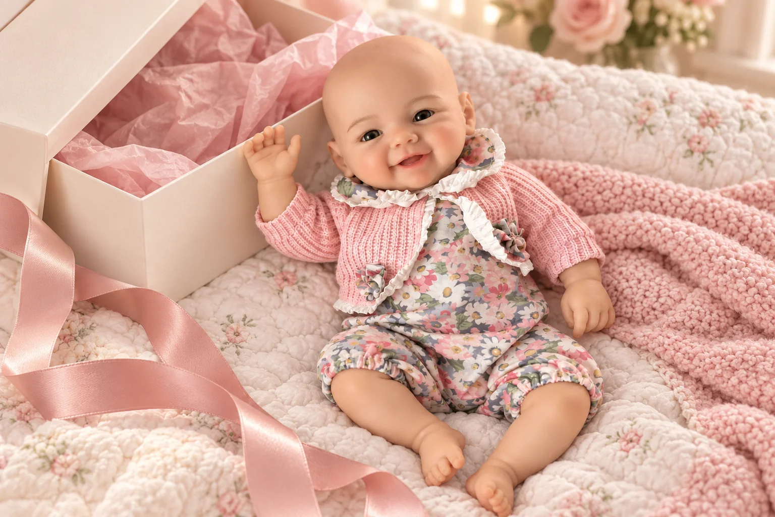Daisy reborn doll in an illustrative setting for choosing a reborn doll as a gift
