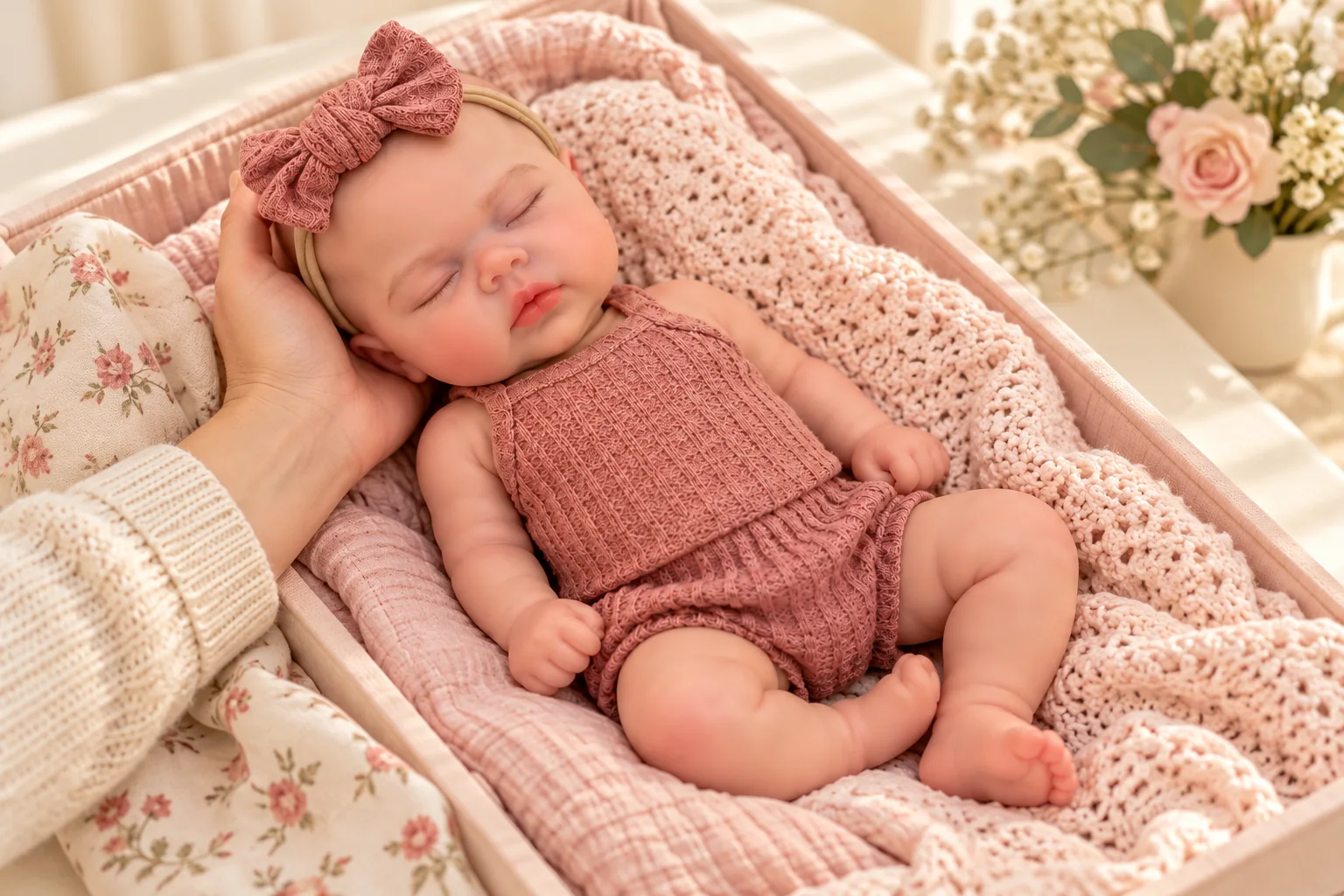 Mini Florence reborn doll in an illustrative setting for mini reborn dolls uk: a guide to 13-inch dolls