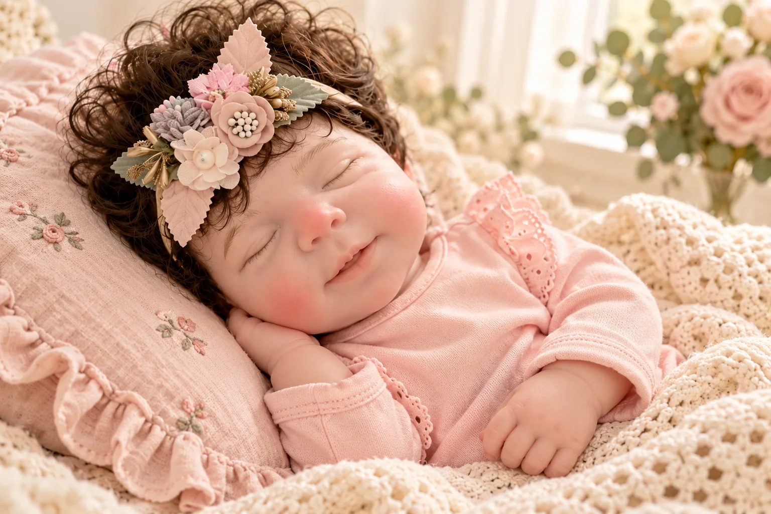 Luna reborn doll in an illustrative setting for reborn dolls with realistic hair: compare colour, texture and finish