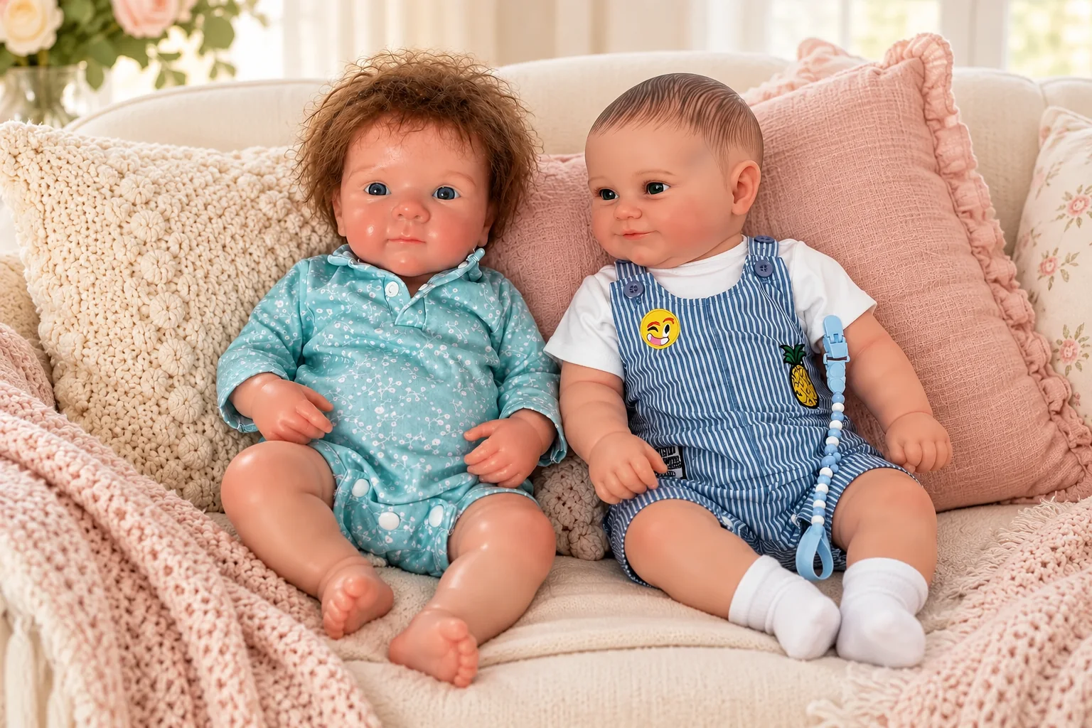 Sofia and Freddie reborn dolls in an illustrative setting for silicone vs cloth-body reborn dolls: which construction suits you?