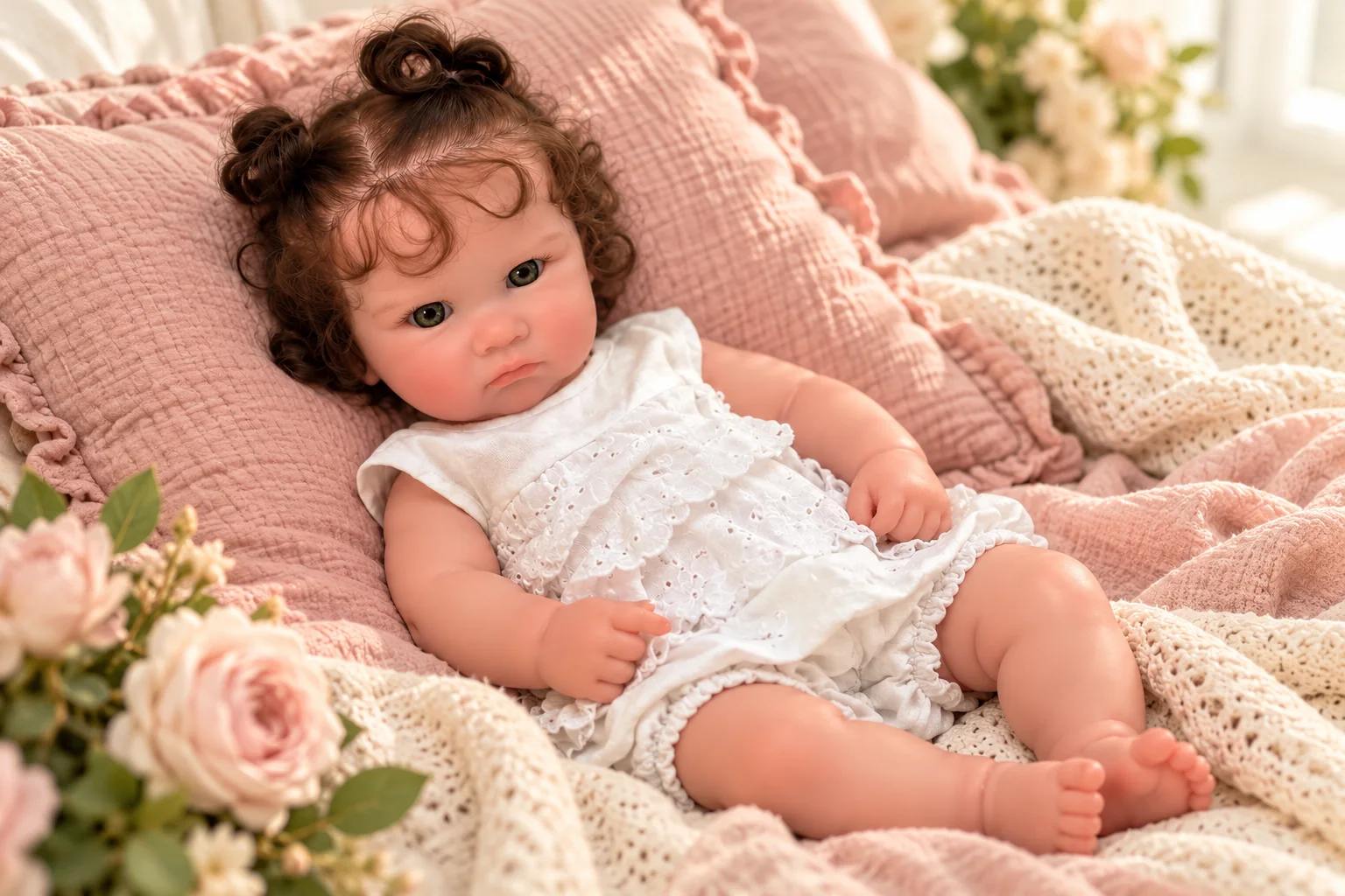 Alice reborn doll in an illustrative setting for what does full body silicone mean for a reborn doll?