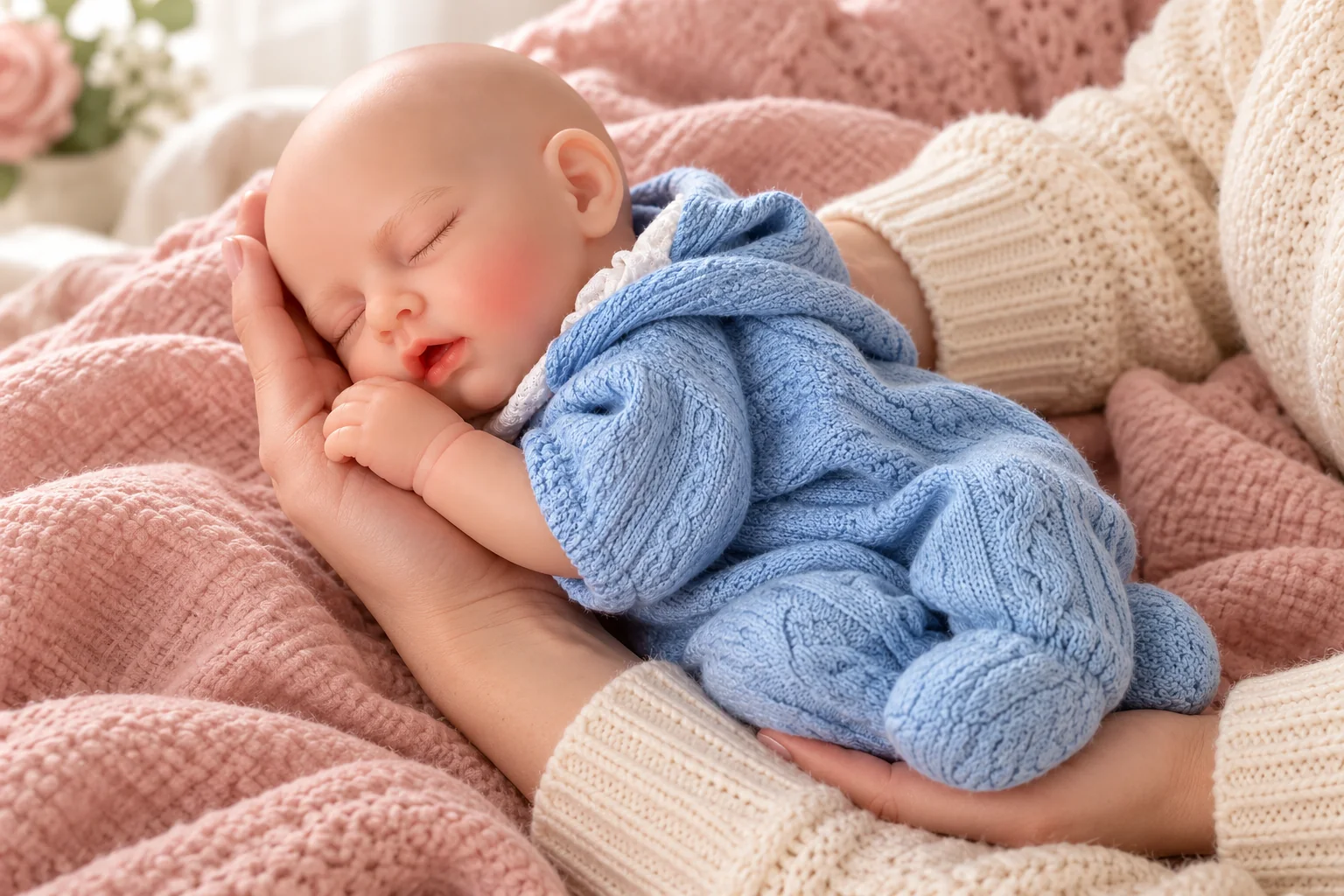 Alfie reborn doll in an illustrative setting for what is a weighted reborn doll? meaning, materials and feel