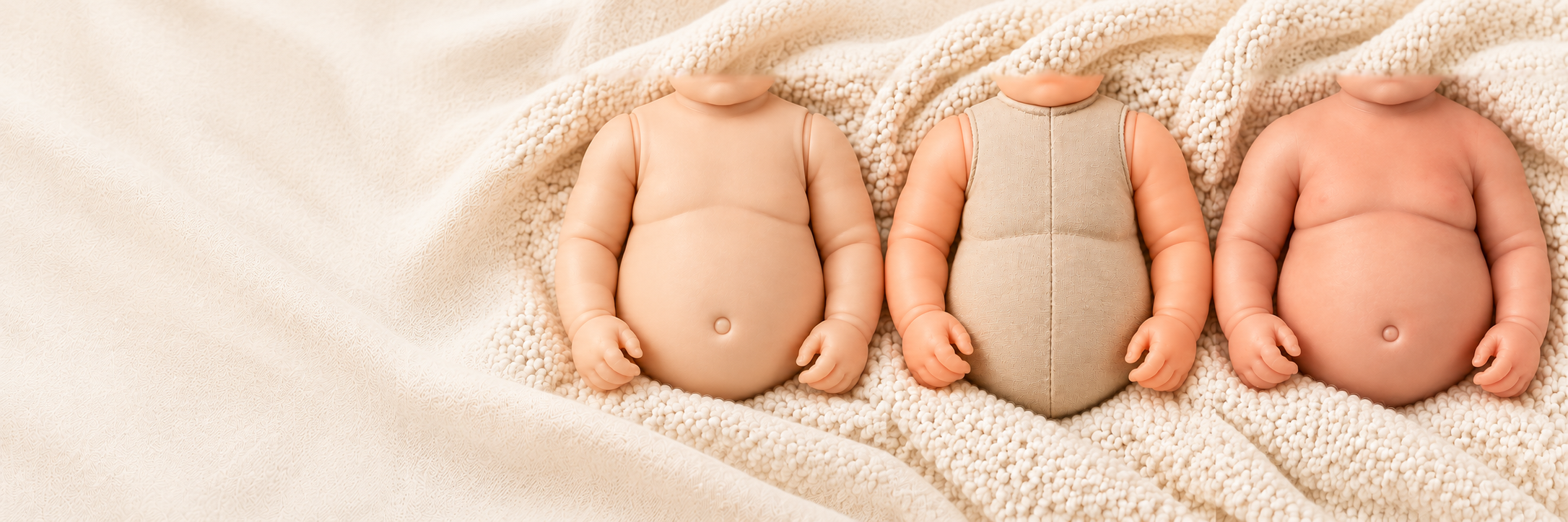Silicone, vinyl and cloth body doll materials